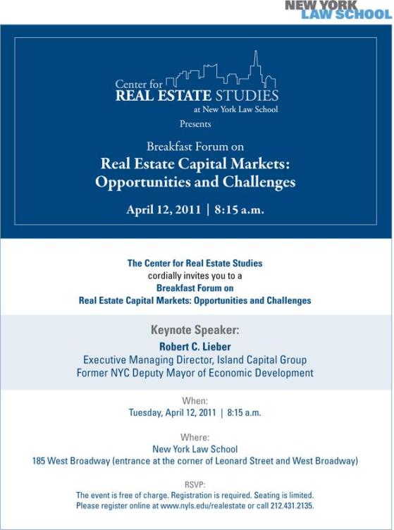 center for re studies at NYLS 041211 re capital markets.jpg
