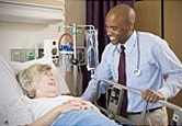 Senior woman in hospital bed