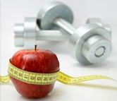 An apple and some weights.