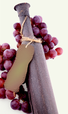 Photo of grapes around a wine bottle