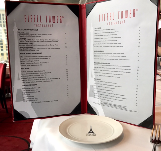 Eiffel Tower restaurant menu., Robert